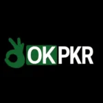 OKPKR Game official logo featuring a green "OK" hand gesture icon next to bold white and green "OKPKR" text on a solid black background.
